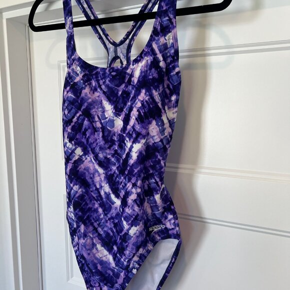 NWOT Speedo Women Size 12 Purple/White Tie Dye One Piece Swimsuit - Picture 10 of 11
